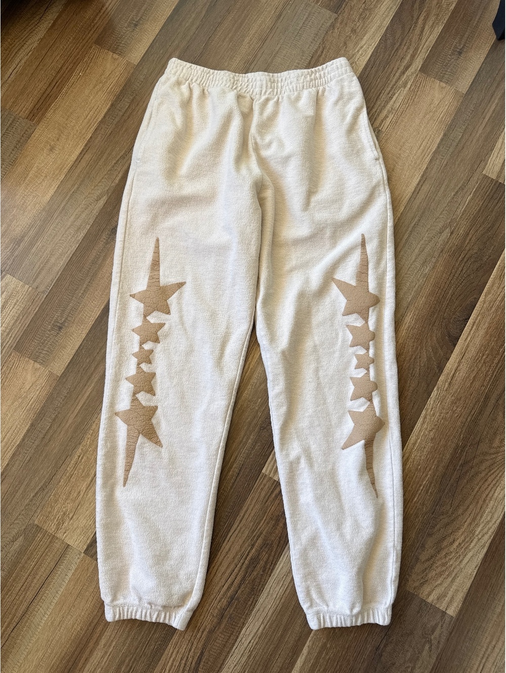 Lonely Ghost Star Sweatpants Women's Medium Beige Joggers Graphic Fleece Lounge